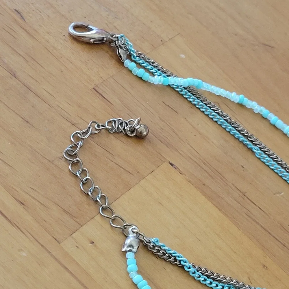 Vintage Mint Feather Necklace Multi Strand Boho Statement 31 Inch